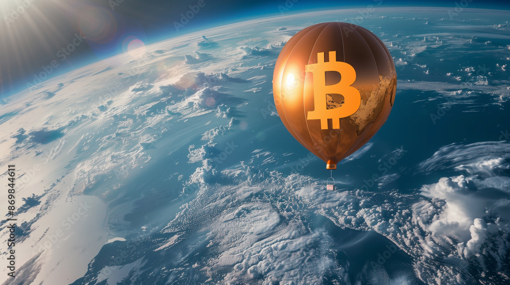 Fototapeta premium bitcoin balloon flying over globe space