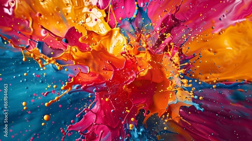Burst of vibrant hues exploding into a dynamic display of paint splatters.
