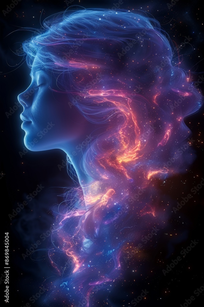 Surreal Portrait of a Woman with Glowing Cosmic Hair, Ethereal Light Effects, and Deep Space Background Creating a Dreamlike AmbianceSurreal Surreal Portrait of a Woman with Glowing Cosmic Hair, Ethereal Light Effects, and Deep Space Background Creating a Dreamlike AmbianceSurreal