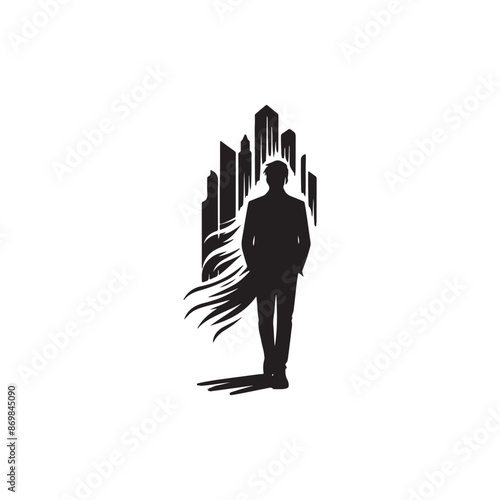 Man in jacket standing with hand in his pocket, side view, isolated vector silhouette