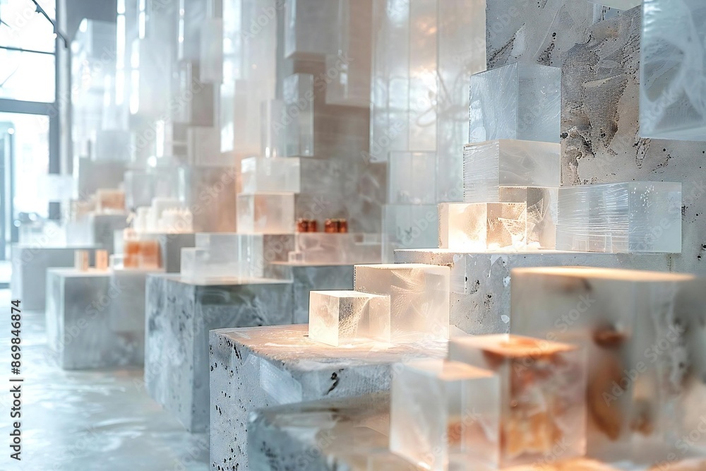 Title: Twilight whispers as a light mist swirls gracefully through a modern studio, setting the stage for artisanal showcases.