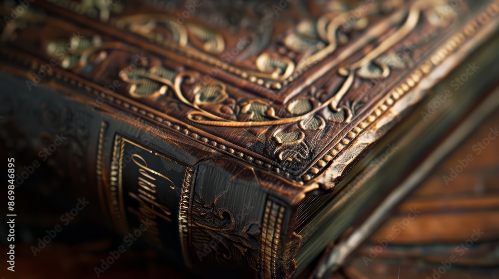 A close-up of a book's spine and cover A close-up of a book's spine and cover