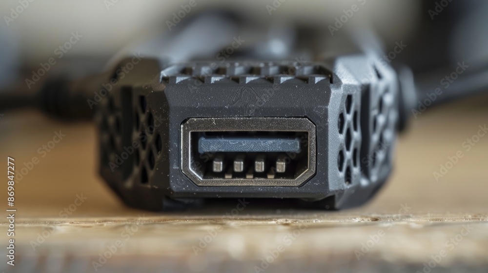 A topdown view of a compact adapter revealing its rubberized bottom with antislip grips and a USB port for power supply. A topdown view of a compact adapter revealing its rubberized bottom with antislip grips and a USB port for power supply.