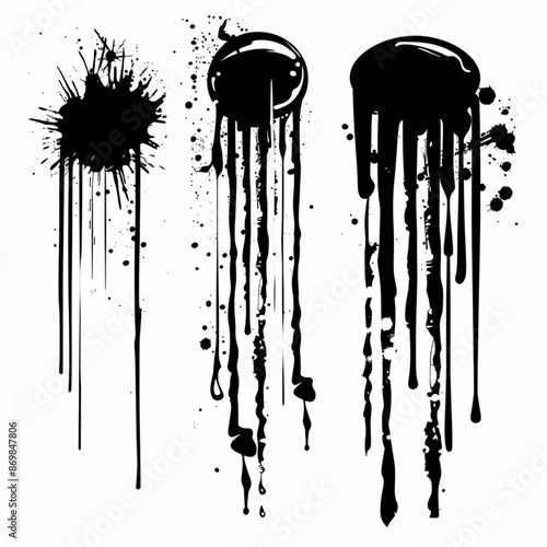 set of black ink splashes