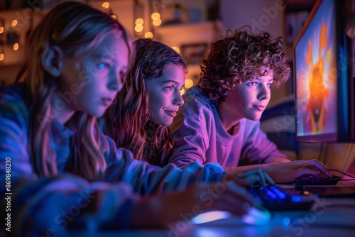 high school kids playing a video game