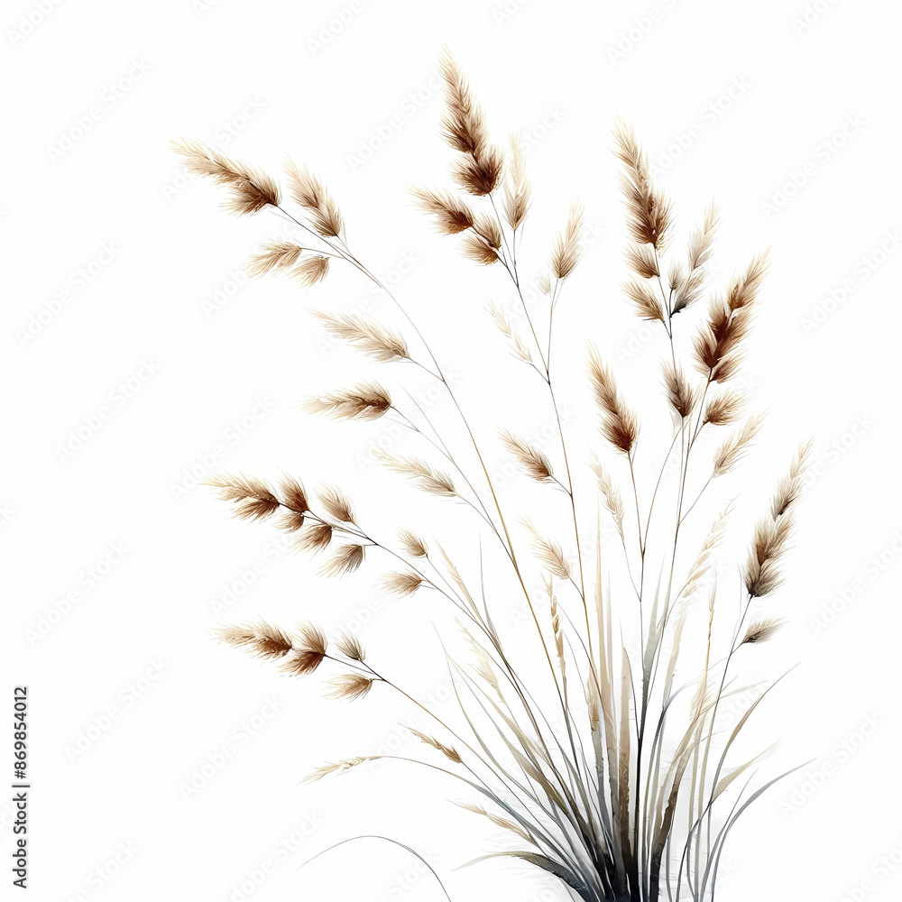 Fototapeta premium watercolor painting of floral trees, indoor plants and ornamental grass 