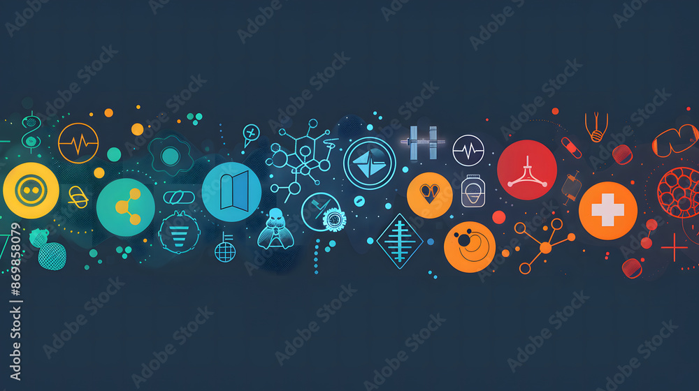 Obraz premium Abstract medical background with flat icons and symbols designed 