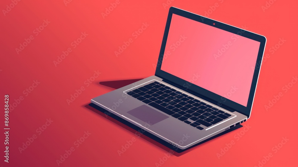 A high-resolution image featuring a sleek and modern laptop with a blank screen placed on a vibrant orange background, casting a slight diagonal shadow. A high-resolution image featuring a sleek and modern laptop with a blank screen placed on a vibrant orange background, casting a slight diagonal shadow.