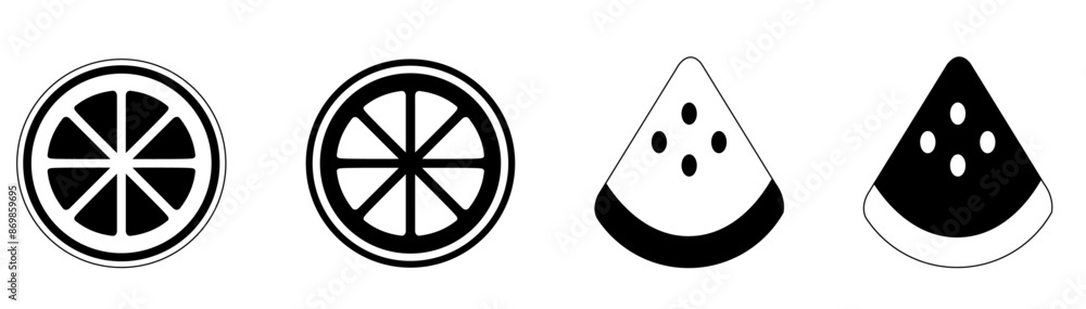set of fruits icons vector black and white lemon watermelon fruits healthy set of fruits icons vector black and white lemon watermelon fruits healthy