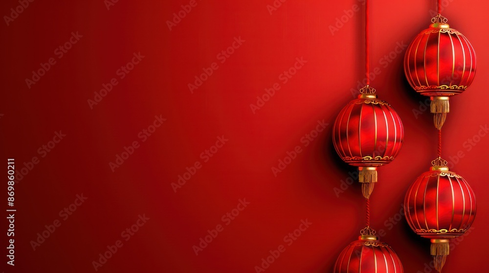 traditional red lanterns with golden accents hanging against a red background, symbolizing festivity, culture, and celebration in a traditional setting. traditional red lanterns with golden accents hanging against a red background, symbolizing festivity, culture, and celebration in a traditional setting.