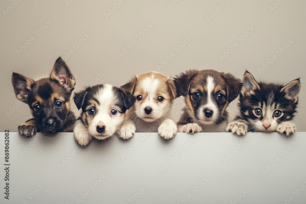 Obraz premium Adorable Kittens and Puppies in a Heartwarming Group Portrait