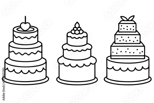 Wedding cakes detailed line art cake illustration