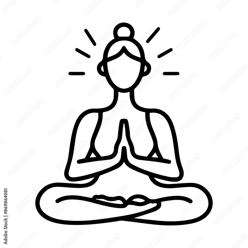 meditation icon or modern line symbol. Vector line art and icon design with bold outline. Black and white Pixel Perfect minimalistic symbol isolated white background. Silhouette simple thin sign meditation icon or modern line symbol. Vector line art and icon design with bold outline. Black and white Pixel Perfect minimalistic symbol isolated white background. Silhouette simple thin sign