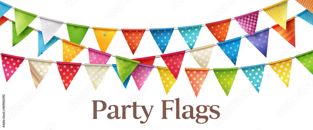 Colorful party flags hanging in rows isolated on transparent background Colorful party flags hanging in rows isolated on transparent background