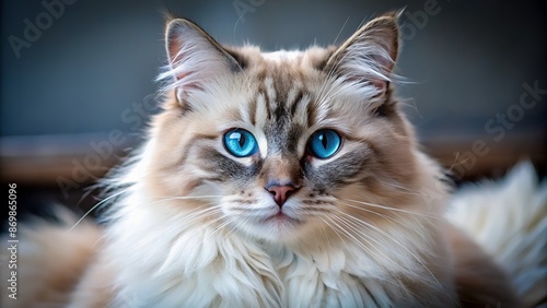 Wallpaper Mural Serene, silky-coated purebred feline with bright blue eyes and soft, velvety fur gazes calmly into the camera, showcasing its stunning, relaxed features. Torontodigital.ca