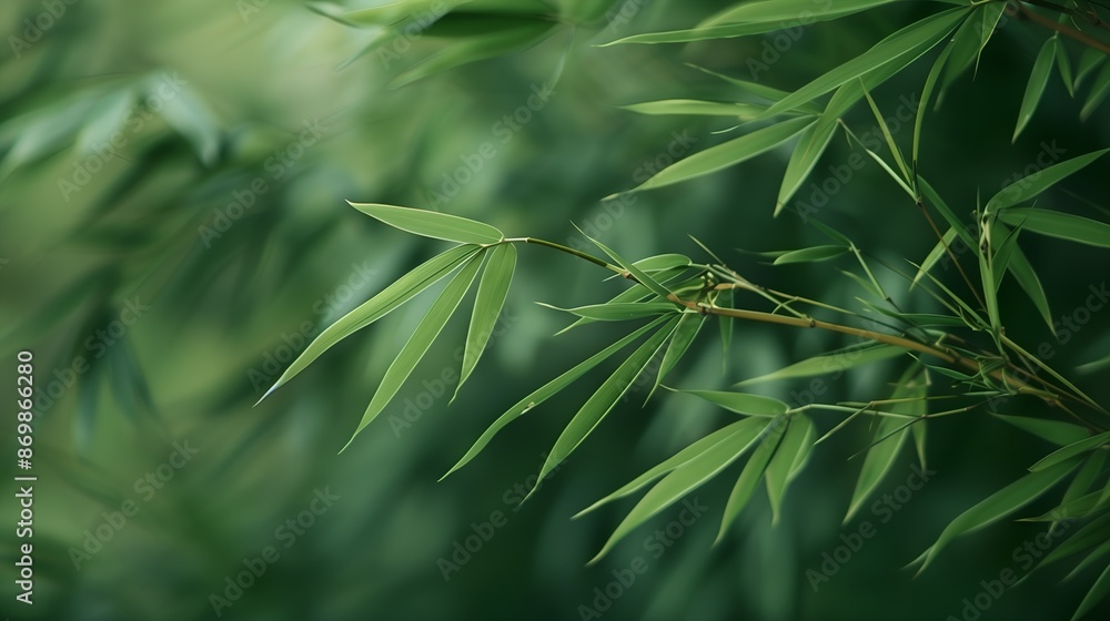 Fototapeta premium bamboo leaves with a seamless green background, large space for copy