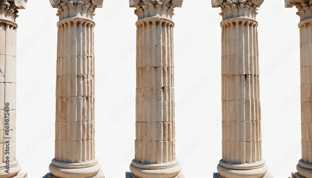 Naklejka premium remains of columns from the Roman Empire, isolated white background. 
