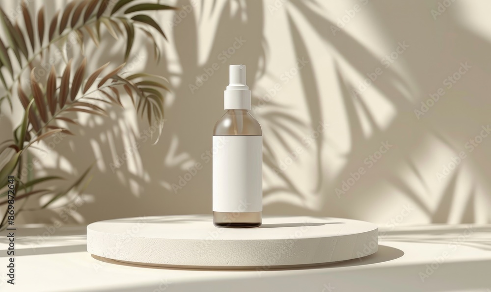 High-End White Skincare Product on Circular Podium with Gradient Background High-End White Skincare Product on Circular Podium with Gradient Background