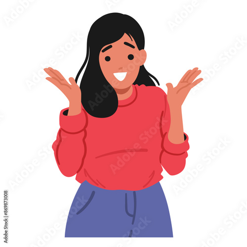 Happy Cartoon Woman With Surprised Expression. Female Character Appears Joyful And Animated, Conveying Positive Emotions