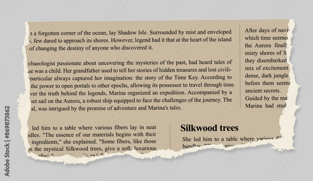 Obraz premium vintage torn newspaper piece page realistic with shadow on a transparent background