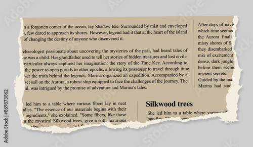 vintage torn newspaper piece page realistic with shadow on a transparent background