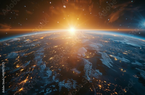 Earth From Space During Sunrise With City Lights