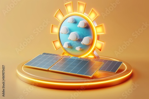 Futuristic solar energy concept with glowing sun and solar panels illustrating the cutting edge technology and bright future of renewable energy in a vibrant innovative setting