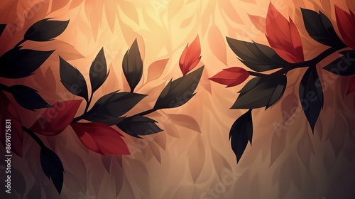   Red-black leaves on yellow-brown bkgd, w/ red light center