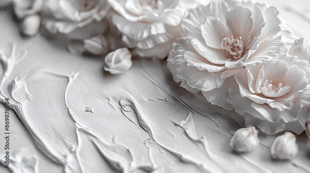 Elegant Monochrome Close-Up of Floral Relief Art on a Textured White Background, Exuding a Sense of Softness and Artistry Elegant Monochrome Close-Up of Floral Relief Art on a Textured White Background, Exuding a Sense of Softness and Artistry