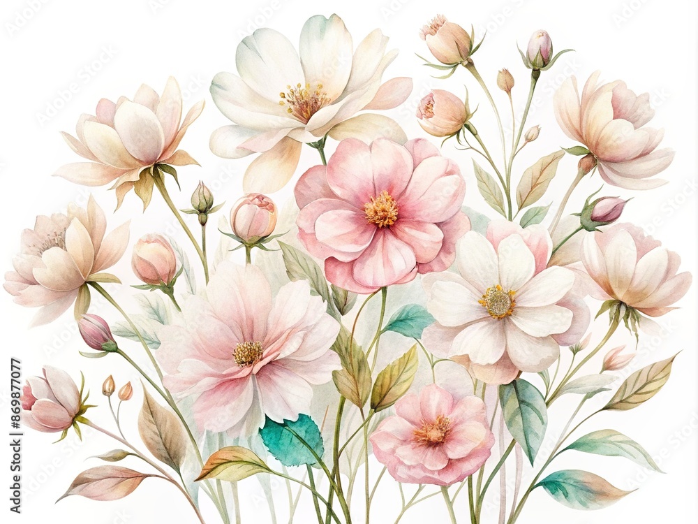 Delicate watercolor illustration of pale pink flowers in soft, blended hues, featuring gentle petals and stems on a white background with subtle texture. Delicate watercolor illustration of pale pink flowers in soft, blended hues, featuring gentle petals and stems on a white background with subtle texture.