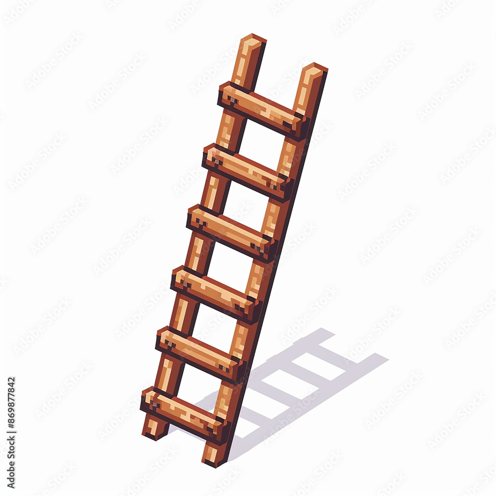 A pixelated video game art design of a wooden ladder on a white background A pixelated video game art design of a wooden ladder on a white background