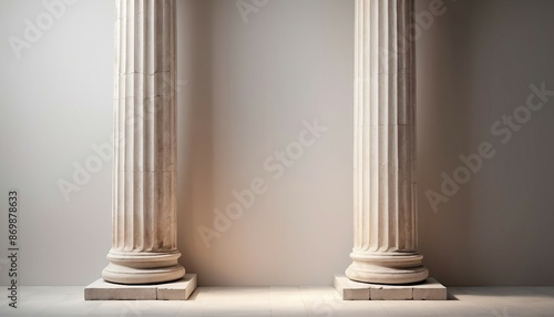 remains of columns from the Roman Empire, isolated white background. 