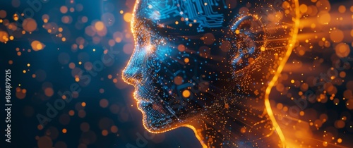 Digital Human Profile Rendered With Connected Lines and Bokeh Lights