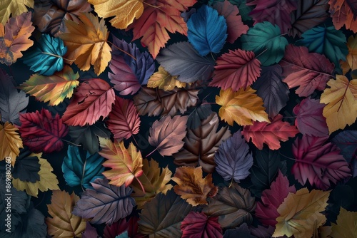 Wallpaper Mural Abstract wallpaper featuring an array of autumn leaves in various shades, creating a rich and textured background that evokes the beauty of fall foliage. Torontodigital.ca