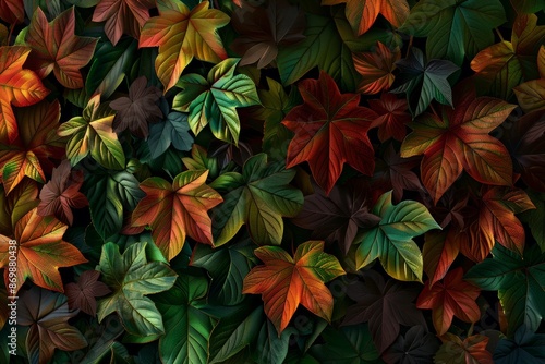 Wallpaper Mural Abstract wallpaper featuring an array of autumn leaves in various shades, creating a rich and textured background that evokes the beauty of fall foliage. Torontodigital.ca