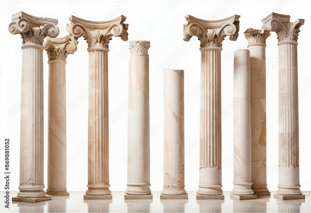 Naklejka premium remains of columns from the Roman Empire, isolated white background.