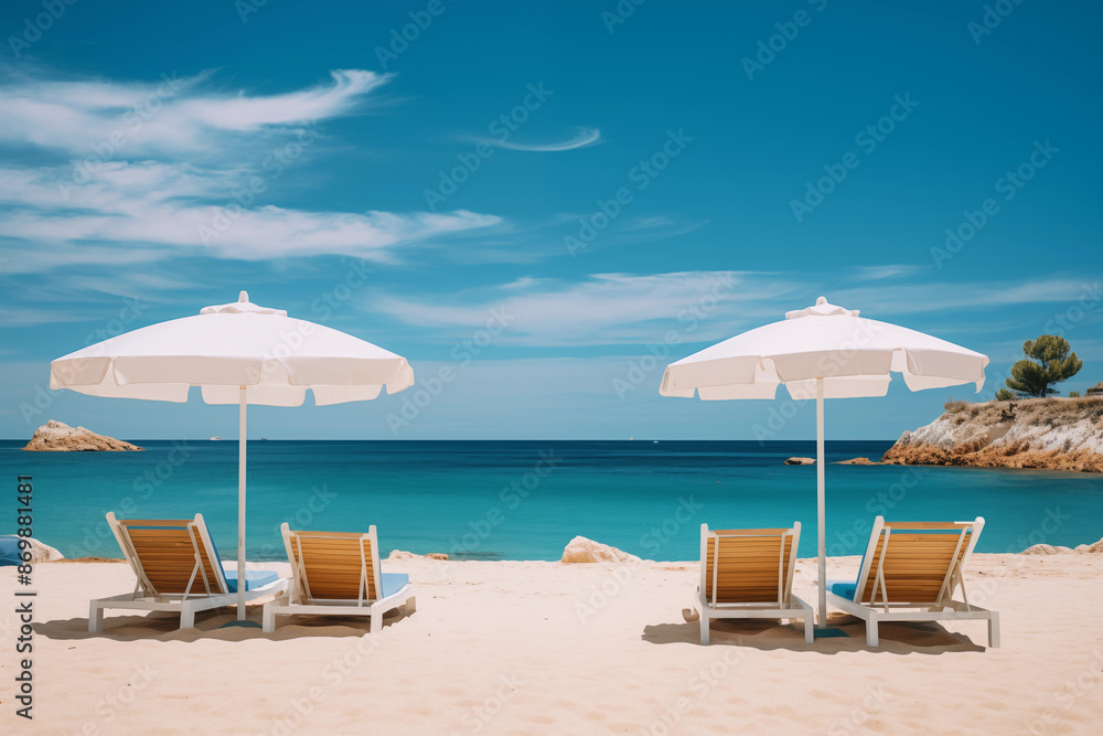 Breathtaking View of Azure Sea Blending Into Clear Blue Sky on A Golden Sandy Beach in Ibiza Breathtaking View of Azure Sea Blending Into Clear Blue Sky on A Golden Sandy Beach in Ibiza