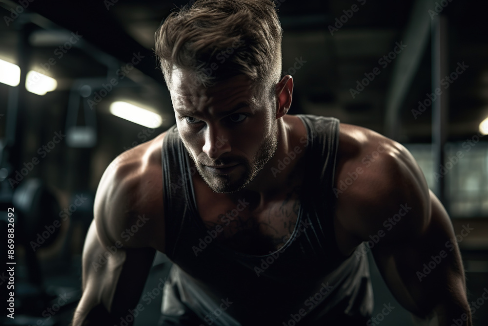 Man Working Out At Gym With Determination Man Working Out At Gym With Determination