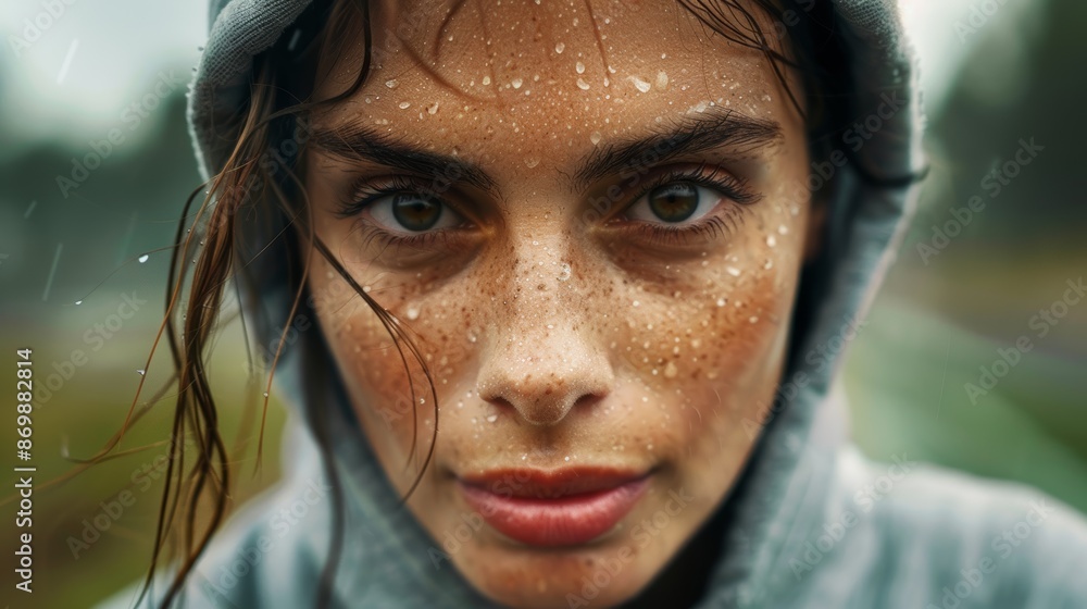 Woman Working Out Outside, Sweaty and Confident Woman Working Out Outside, Sweaty and Confident