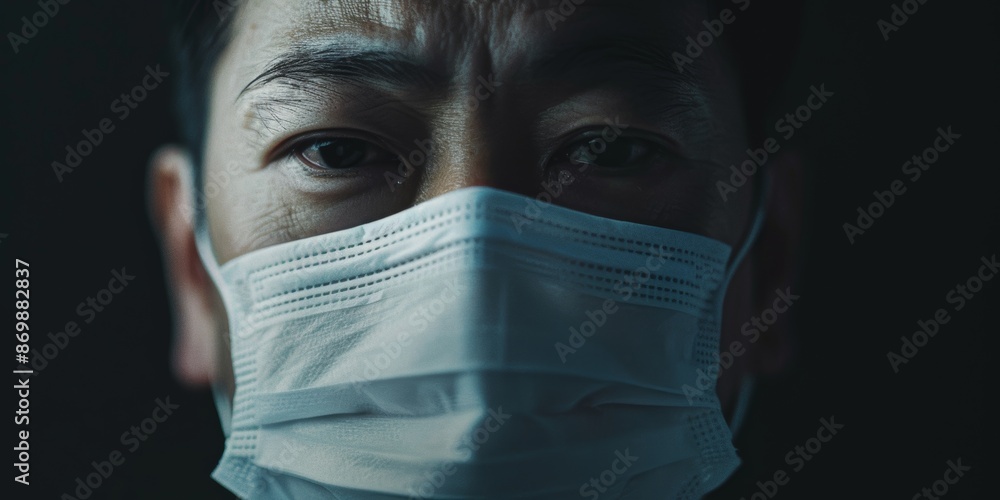 Man wearing a mask in closeup, with the idea of a viral illness. The outbreak caused by the coronavirus. Man wearing a mask in closeup, with the idea of a viral illness. The outbreak caused by the coronavirus.