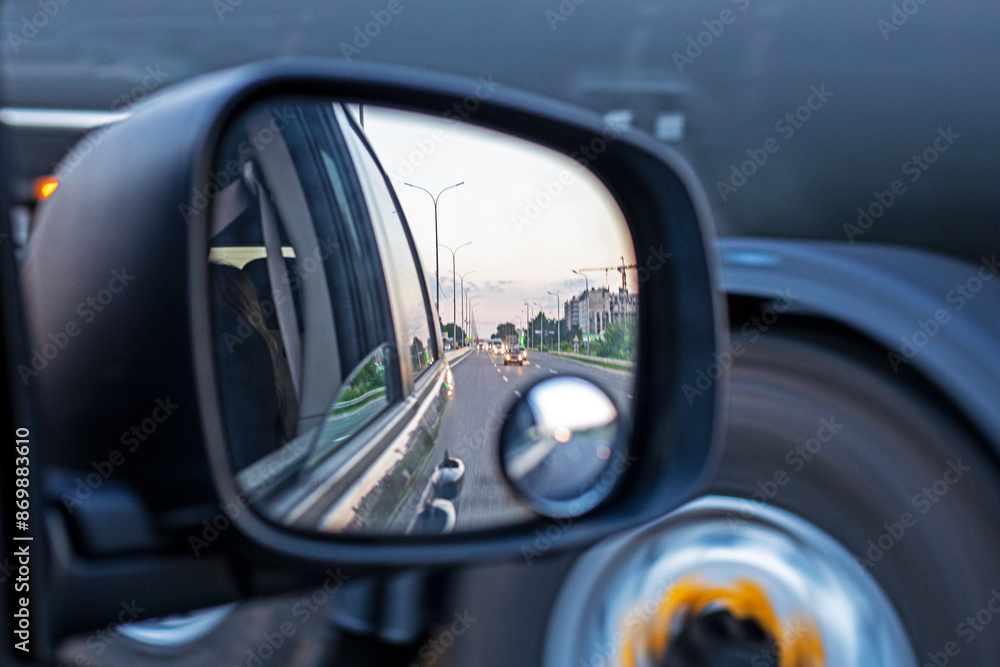 side car right mirror while driving in the evening side car right mirror while driving in the evening