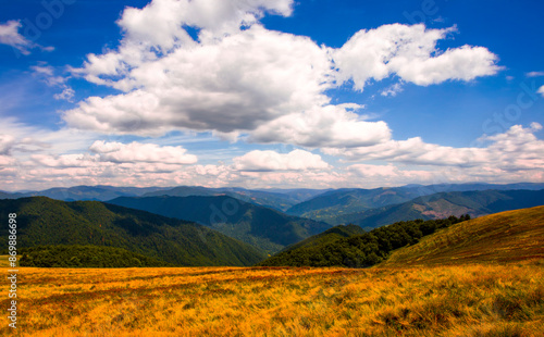 panoramic summer foggy scenery, scenic sunrise morning view in Carpathian mountains, Ukraine, Europe 