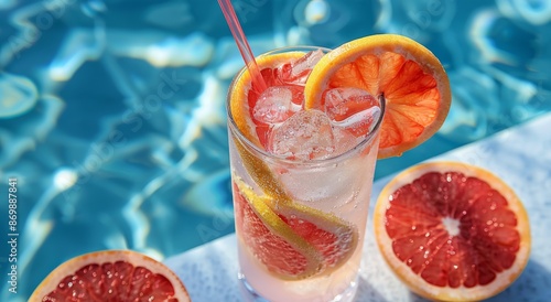 Refreshing Grapefruit Drink With Ice on a Summer Day