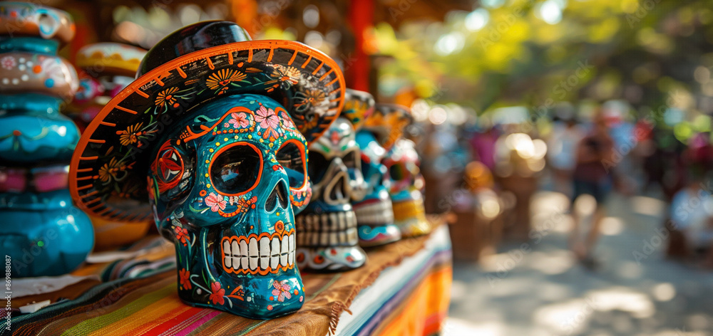 Fototapeta premium illustration of Mexican dia del Muertos sugar skull with face paint, day of the dead celebration, spooky spanish concept