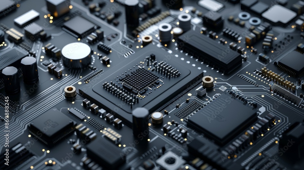 Topdown closeup of a smart window sensor showing the intricate circuitry and miniature sensors within the compact device. Topdown closeup of a smart window sensor showing the intricate circuitry and miniature sensors within the compact device.