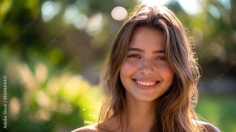 Beautiful young woman with long hair smiling Beautiful young woman with long hair smiling