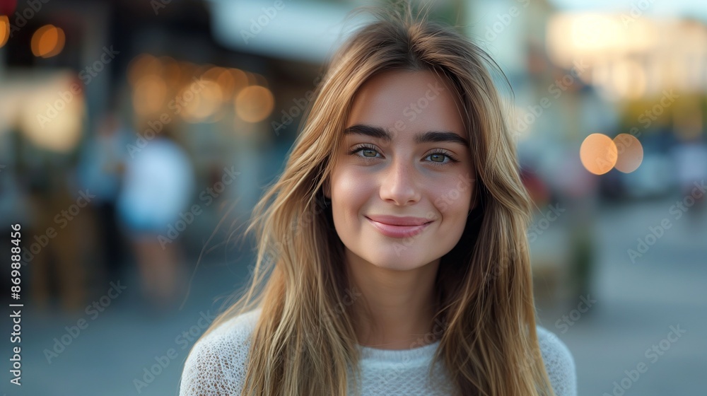 Obraz premium Beautiful young woman with long hair smiling