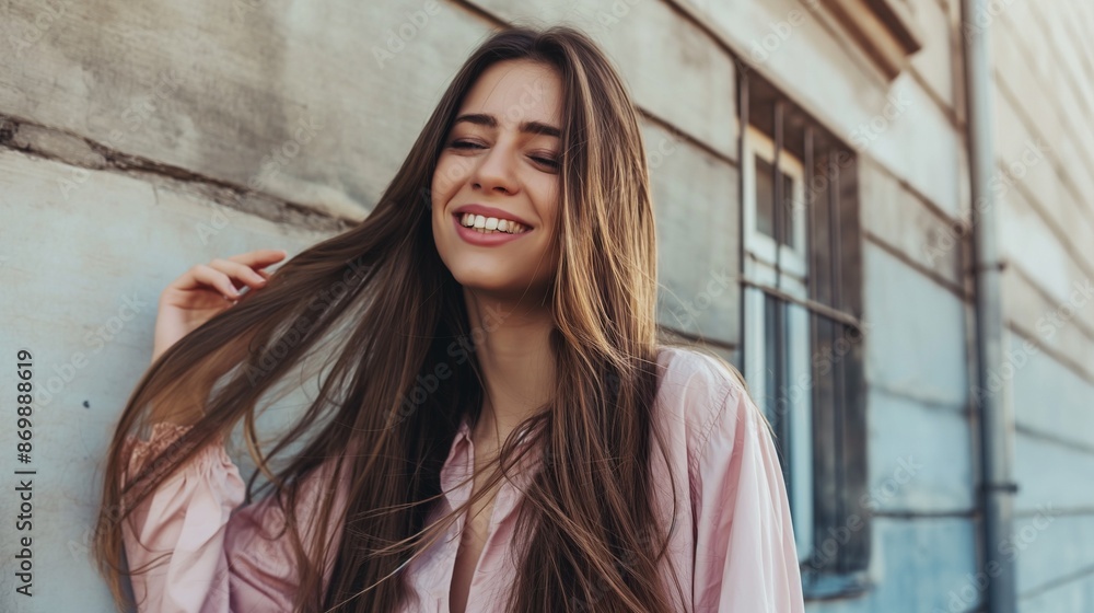 Fototapeta premium Beautiful young woman with long hair smiling