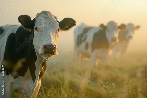 Holstein cows in Temperate and Humid Regions, calmness, Comport, High Angle View,Side Angle,Left side view photo