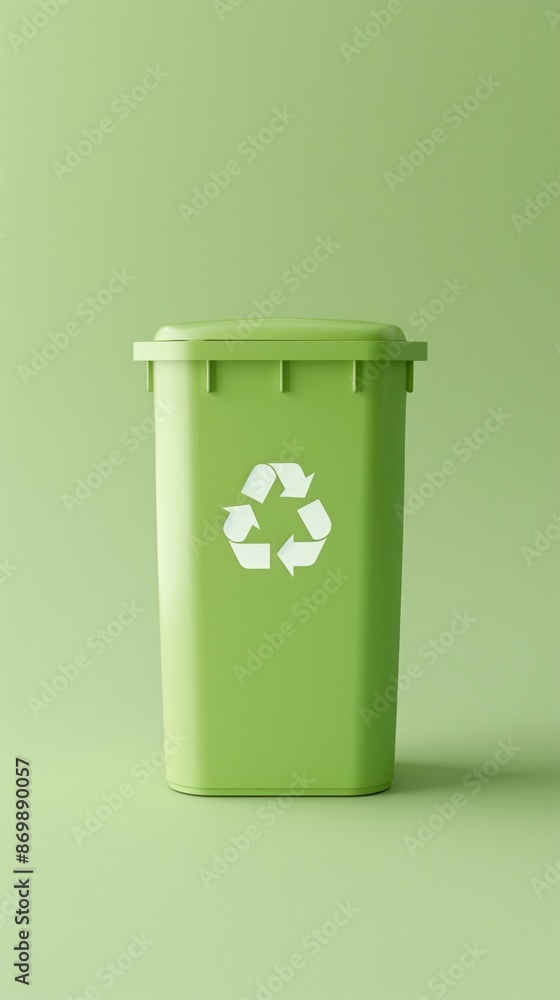 Eco-Friendly Green Recycling Bin on a Minimalistic Soft Green Background Eco-Friendly Green Recycling Bin on a Minimalistic Soft Green Background